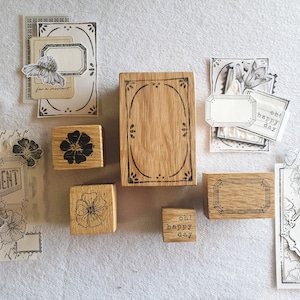 Timbre à motif / Timbre en caoutchouc / Timbre d’étiquette / Timbre de fleurs / Timbre de texte / Timbre de journal / Timbre vintage
