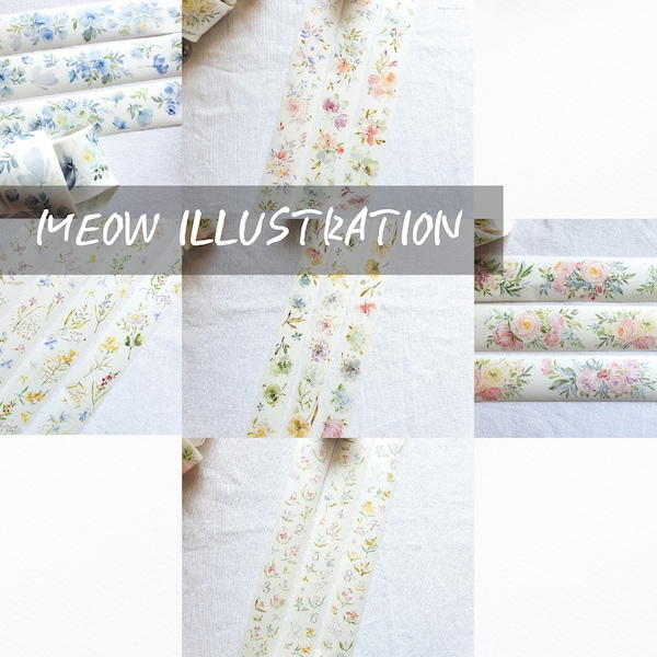 Meow illustration Washi Tape Sample, Special Ink  / 1 Schleife / 1Loop