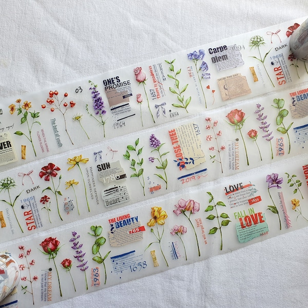 Sonia illustration Pet Tape Sample, Washi Tape Sample, Flowertime Special Ink 90 cm / 1 boucle / 1 boucle