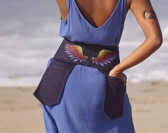 Jacqui Painted Denim Pocket-Belt - Rainbow Wings