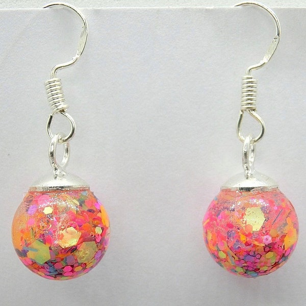 Clear Resin Confetti Ball Dangle Earrings, Colorful Confetti Earrings, Bright, Neon, Confetti Resin Earrings, Birthday Party Earrings