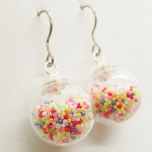 Colorful Glass Ball Earrings Filled With Micro Beads,  Colorful Dangle Earrings, Hollow Glass earrings, Hypoallergenic,  glass sphere