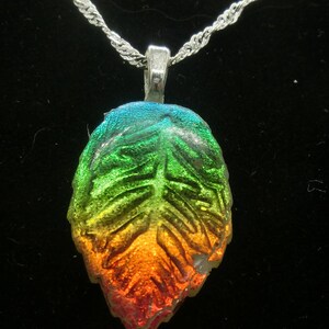 Rainbow Leaf Necklace with silver chain, clay