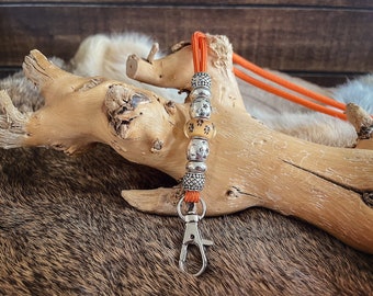 Dog Whistle Lanyard - Orange Paracord with silvercoloured beads