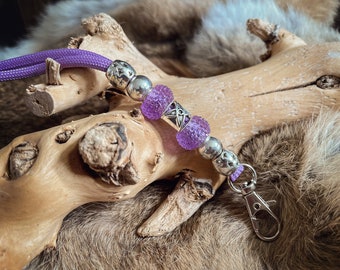 Dog Whistle Lanyard - Lilac/purple Paracord with silvercoloured beads