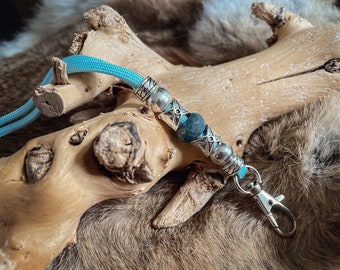 Dog Whistle Lanyard - Light Blue Paracord with silvercoloured beads