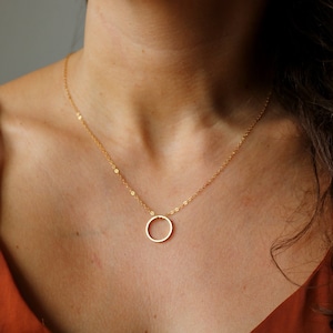 Gold Circle Necklace, Geometric Shapes Necklace, Dainty Karma Circle Necklace