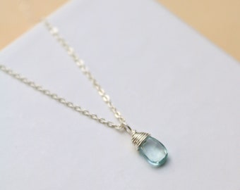 Silver chain with aquamarine pendants, chain with aquamarine stone