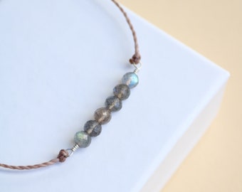 Silk Bracelet with Labradorite, Fine Bracelet Gemstone Beads