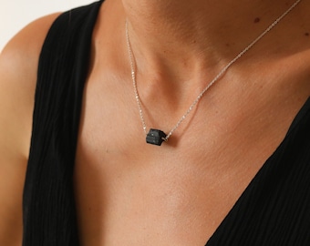 tourmaline, black tourmaline, raw crystals,raw tourmaline,raw crystal necklace,silver necklace,black stone,gift for her,sterling silver