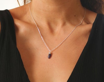 Silver necklace with amethyst stone, birthstone for February Amethyst silver necklace