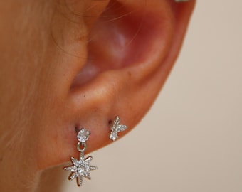 Piccolo piercing a forma di stella, piccoli orecchini a bottone con zirconi