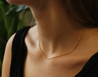 Minimalistische Goldkette Singapur-Style, Zierliche Kette Gold