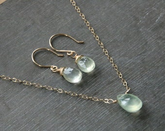 Prehnite earrings, gemstone earrings, gift for girlfriend, wedding jewelry set