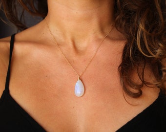 Necklace with moonstone, shimmer moonstone pendant