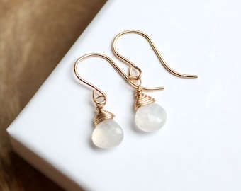 Delicate Moonstone Oorbellen Sterling Zilver, 14k Gold Filled Tiny Drop Oorbellen Handgemaakte Kristallen Sieraden Oordraden