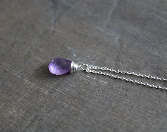 Necklace with Amethyst stone, Silver necklace with Amethyst gemstone, Silver necklace with February birthstone Amethyst