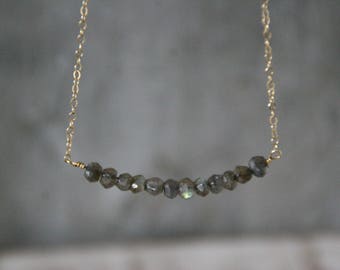 gemstone bar necklace, labradorite gemstone bar, Dainty Birthstone Necklaces, labradorite necklace, gift for her, beaded bar,Labradorite