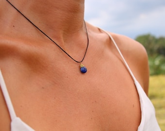 personalized jewelry,Lapis Lazuli silk necklace,, small lapis lazuli pendant personalized gift, Layering necklace