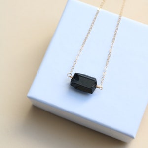 Raw Black Tourmaline Pendant, Tourmaline Crystal Gold Necklace, Dainty Gemstone Jewelry, image 3