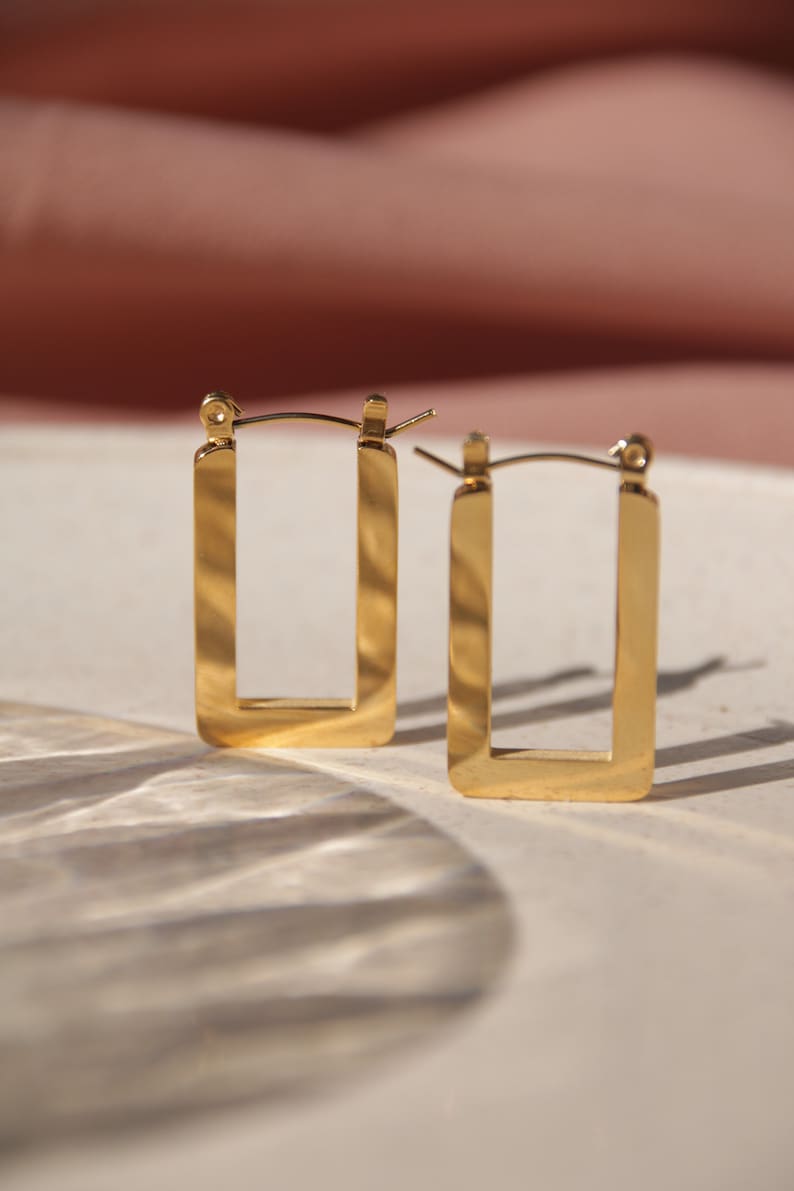 Rectangular earrings made of 18k stainless steel image 2