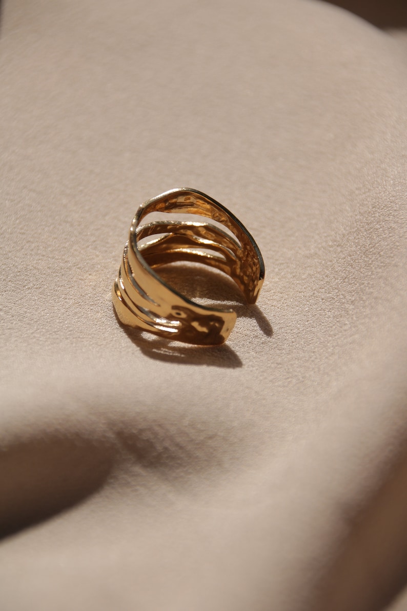 Breiter größenverstellbarer Ring, Chunky Goldring Bild 6