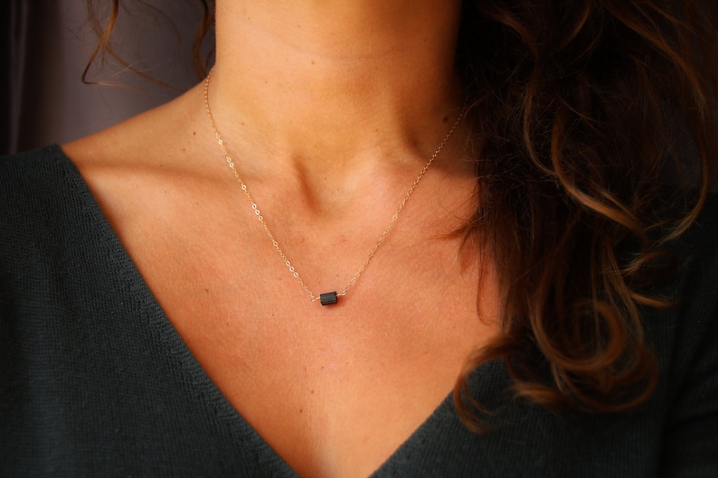 Raw Black Tourmaline Pendant, Tourmaline Crystal Gold Necklace, Dainty Gemstone Jewelry, image 10