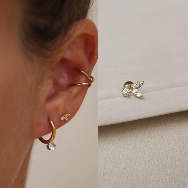 Small Cz piercing, tiny stud earrings with zirconia