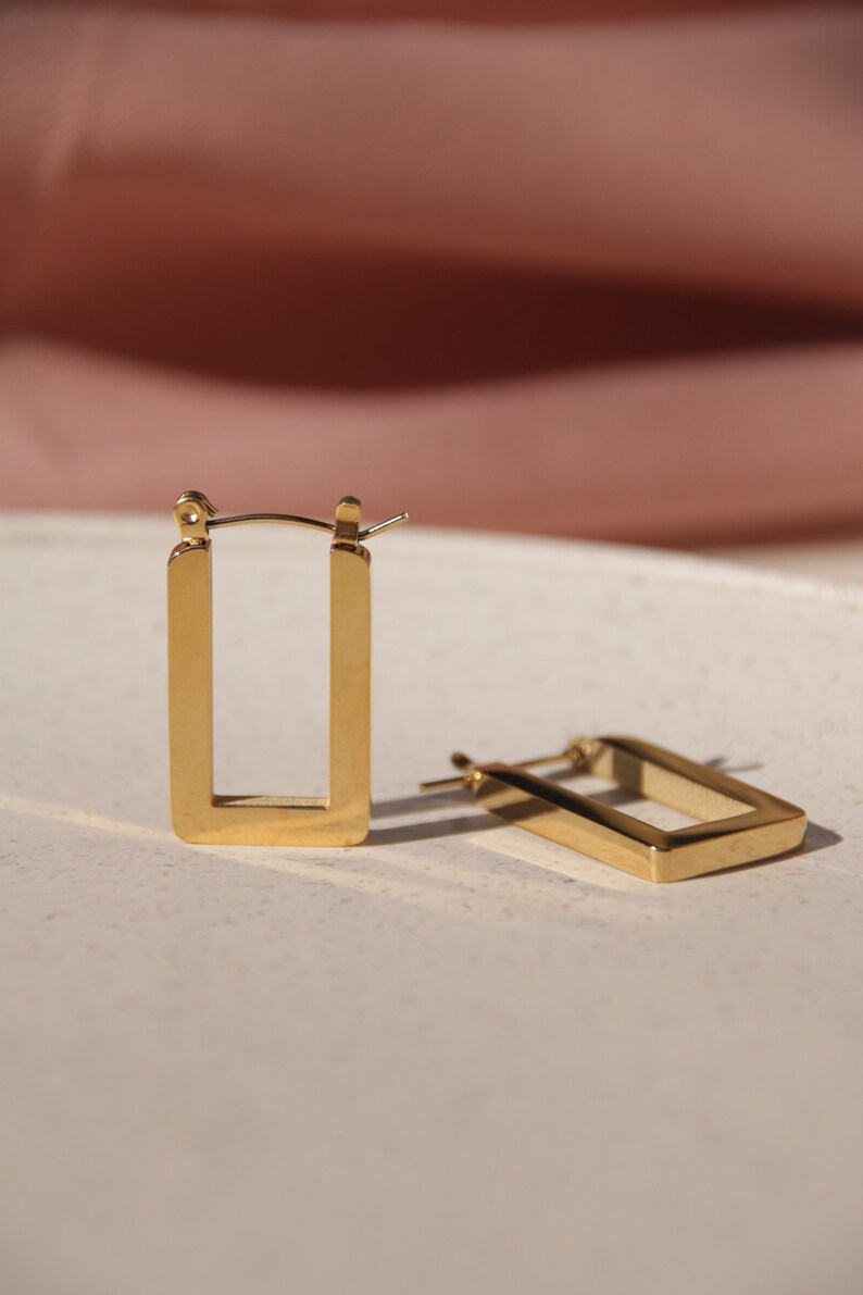 Rectangular earrings made of 18k stainless steel image 3