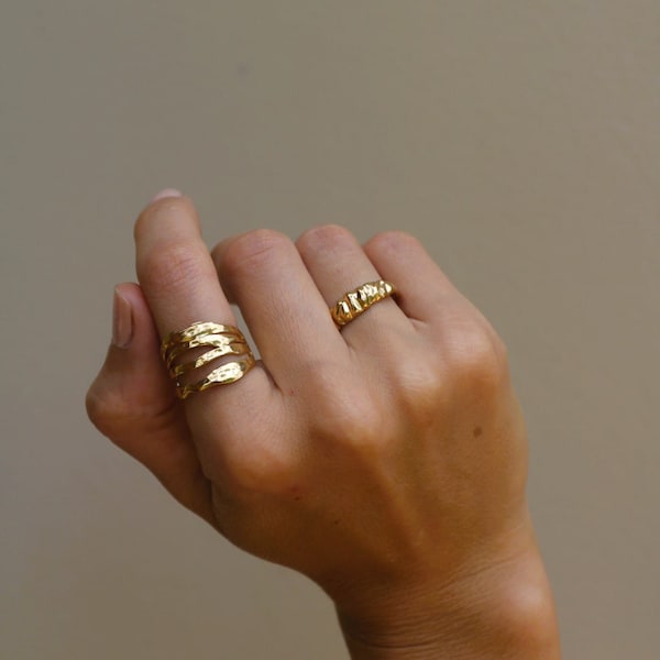 Breiter größenverstellbarer Ring, Chunky Goldring