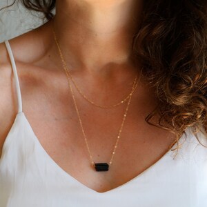 Raw Black Tourmaline Pendant, Tourmaline Crystal Gold Necklace, Dainty Gemstone Jewelry, image 8