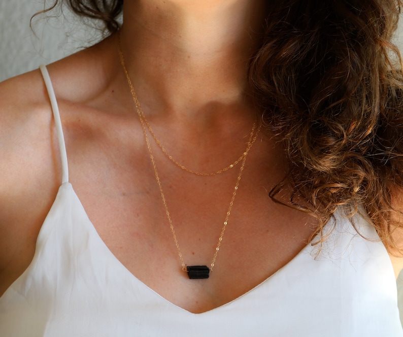 Raw Black Tourmaline Pendant, Tourmaline Crystal Gold Necklace, Dainty Gemstone Jewelry, image 8