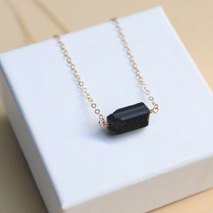 Raw Black Tourmaline Pendant, Tourmaline Crystal Gold Necklace, Dainty Gemstone Jewelry, image 2