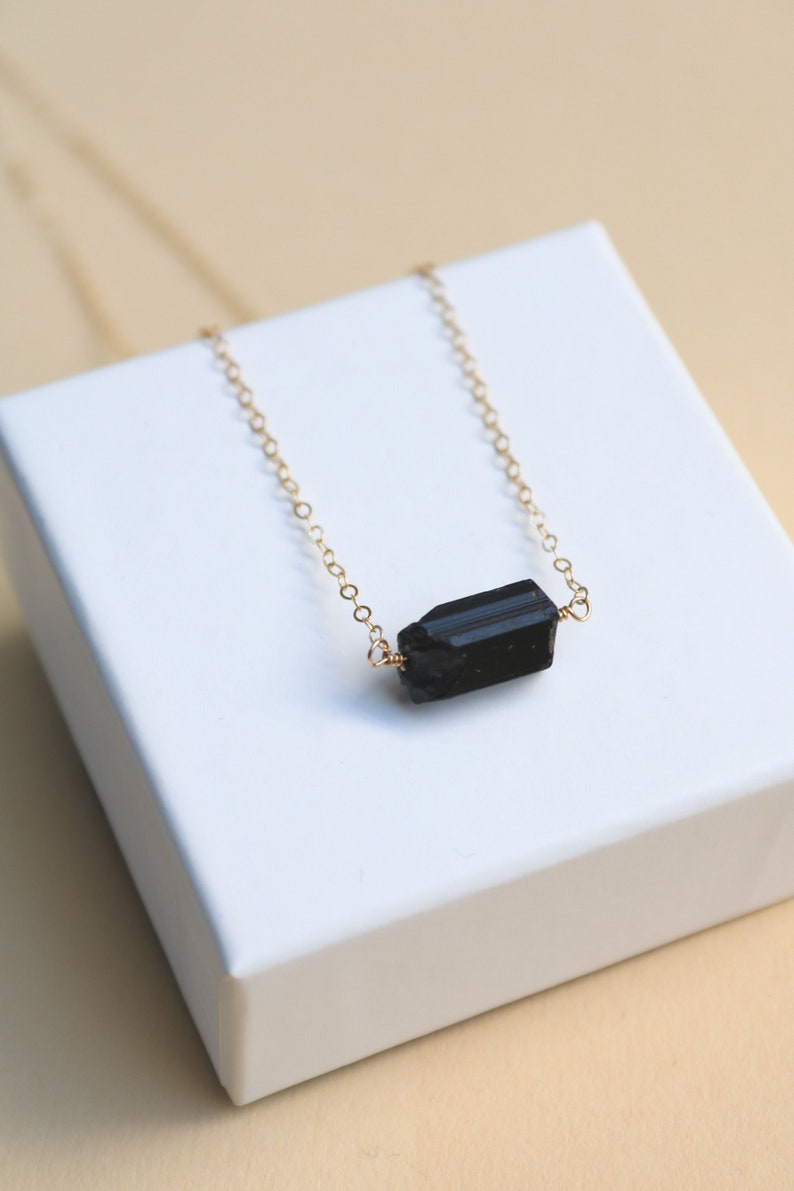 Raw Black Tourmaline Pendant, Tourmaline Crystal Gold Necklace, Dainty Gemstone Jewelry, image 2