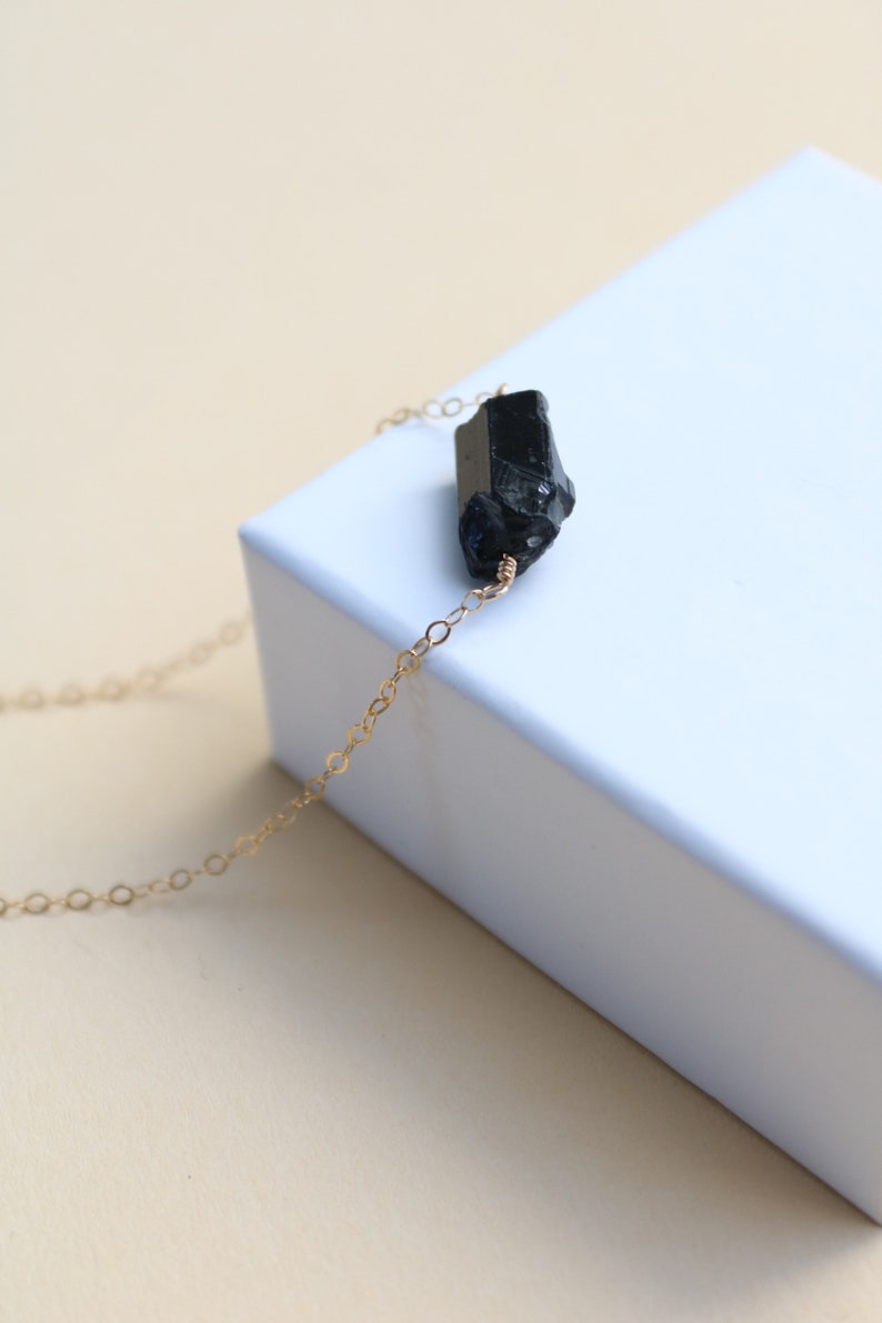 Raw Black Tourmaline Pendant, Tourmaline Crystal Gold Necklace, Dainty Gemstone Jewelry, image 9