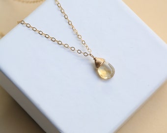 Collier en or avec pendentifs citrine, collier en or avec citrine en pierre précieuse, collier en or avec pierre de naissance de novembre