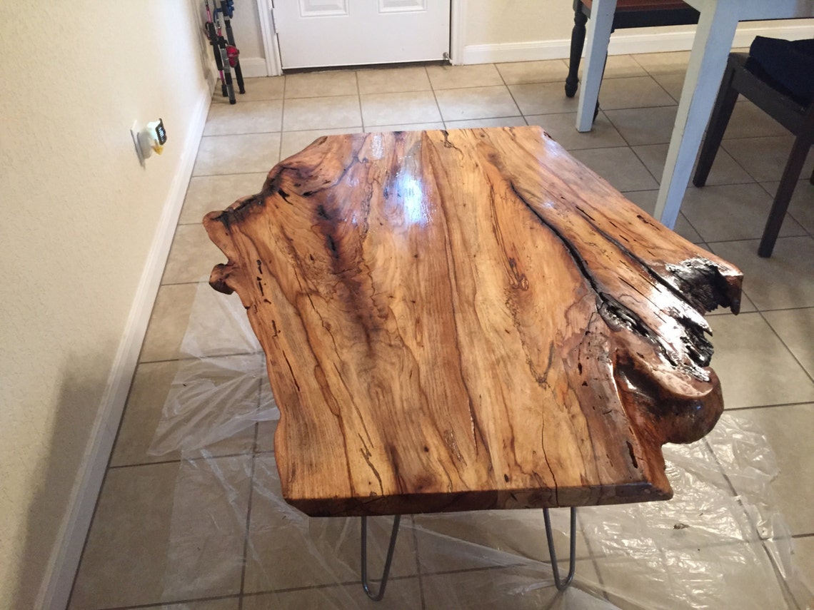 Spalted Pecan Coffee Table W/ Steel Hairpin Legs Etsy