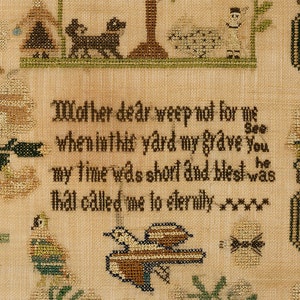 Macabre Garden of Eden Death Embroidery, Creepy Sampler Printed on Canvas, Vintage Art Print, Wall Art, Wall Hanging Oak Hanger Poster Frame