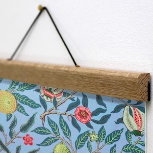 William Morris, Canvas Print with Oak Hanger Frame, Pomegranate pattern, Arts Crafts, Bedroom Decor, Wall Art, Wooden Wall Hanging Banner