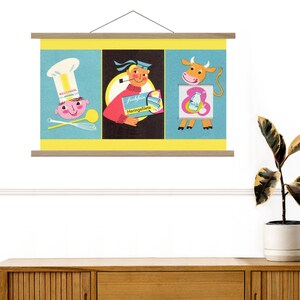 Mid Century Kitchen Canvas Print: Retro Food Art with Oak Hanger