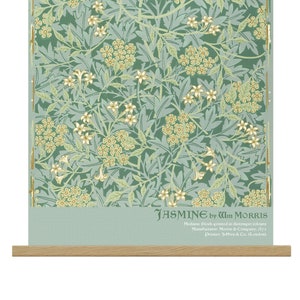 William Morris, Canvas Print with Oak Hanger Frame, Jasmine pattern, Arts and Crafts, Bedroom Decor, Wall Art, Wooden Wall Hanging Banner