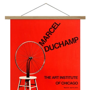 Marcel Duchamp Ausstellungsposter, Leinwanddruck mit Eichenbügelrahmen, Fahrradrad Kinetische Skulptur, Wandkunst, Wandbehang aus Holz