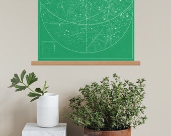 Celestial Star Map 1, Retro Astronomy Print, Vintage Wall Art, Canvas Print, Wood Wall Hanging Oak Hanger Poster Frame, Constellations Chart