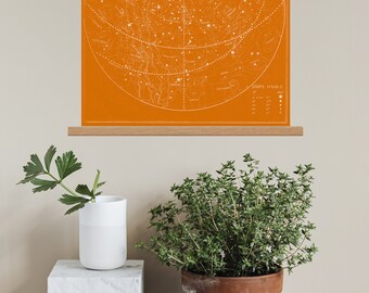 Celestial Star Map 2, Retro Astronomy Print, Vintage Wall Art, Canvas Print, Wood Wall Hanging Oak Hanger Poster Frame, Constellations Chart