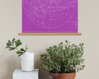 Celestial Star Map 4, Retro Astronomy Print, Vintage Wall Art, Canvas Print, Wood Wall Hanging Oak Hanger Poster Frame, Constellations Chart