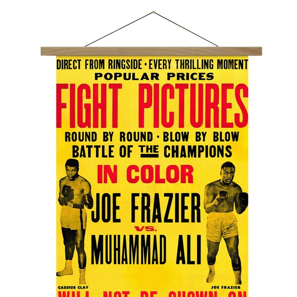 Vintage Boxing Match Promo Poster, Canvas, Eiken Hanger Frame, Muhammad Ali vs Joe Frazier Print, Cadeau voor Boksen Fan, Gym, Home Bar, Man Cave