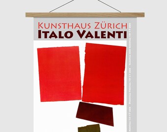 Italo Valenti Exhibition Print Framed, Abstract Collage Artist, Zürich, Switzerland, Canvas Print, Oak Hanger Frame, Wall Art Hanging Banner