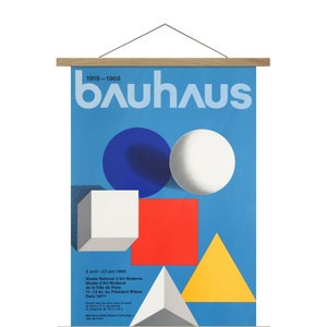 BAUHAUS Druck gerahmt, Geometrisches Minimalistisches Poster, Leinwand mit Eichenbügelrahmen, Herbert Bayer Design, Wandkunst, Wandbehang aus Holz