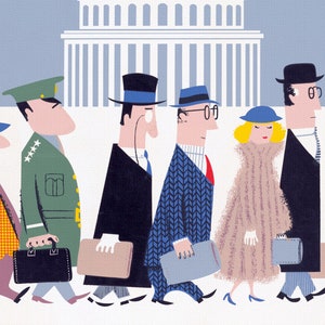 Mid Century Modern Washington DC Print: Capitol Hill Travel Poster, Oak Frame