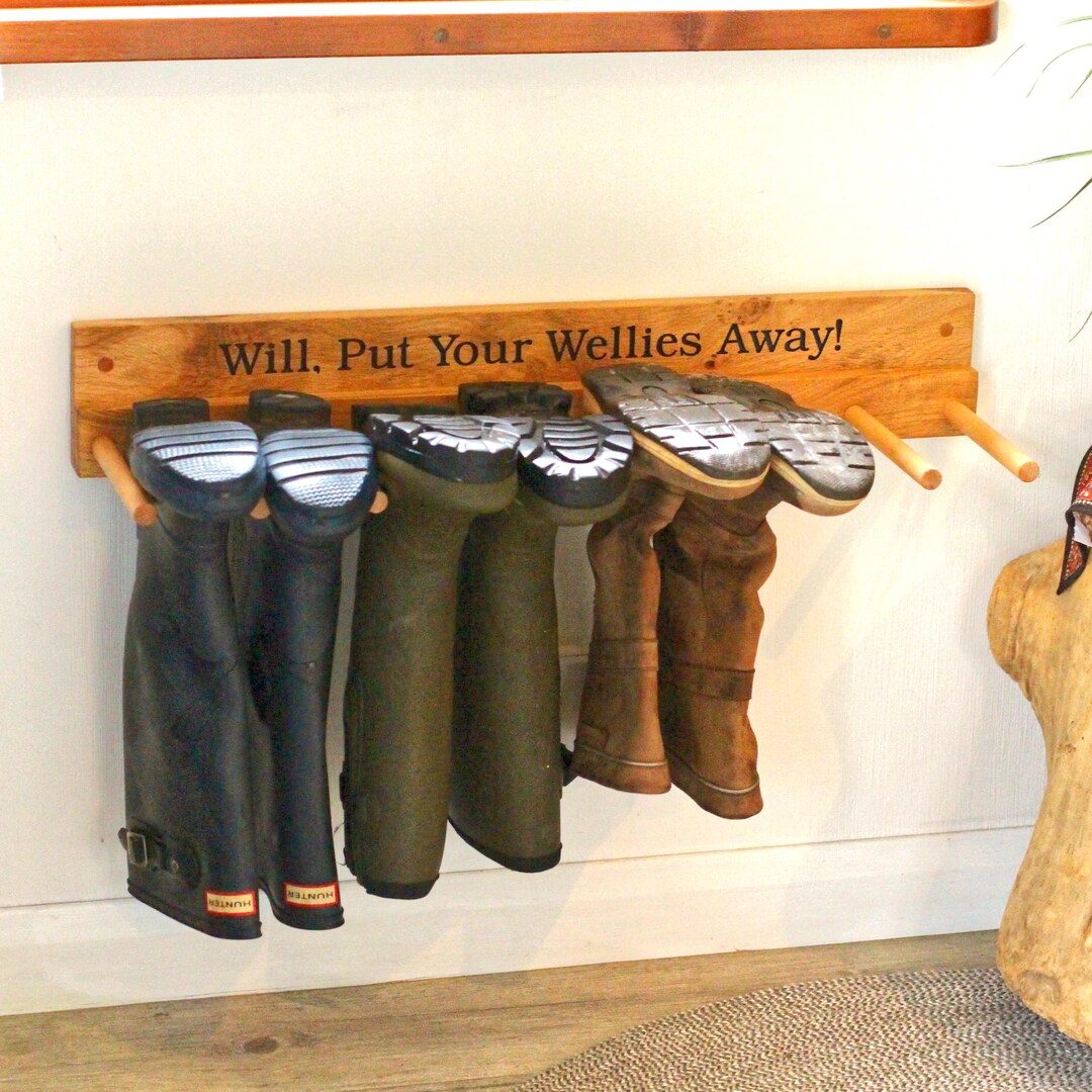 Engraved Oak Boot Rack: Wall-mounted Entryway Organiser - Etsy